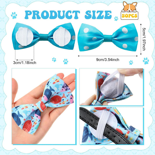 Reginary 50 Pieces Dog Bow Ties Pet Collar Bow Puppy Collar Attachment with Rubber Bands for Small Medium Cat Pet Grooming Charms Accessories Wedding Birthday Occasion(Fresh Fruit Style)