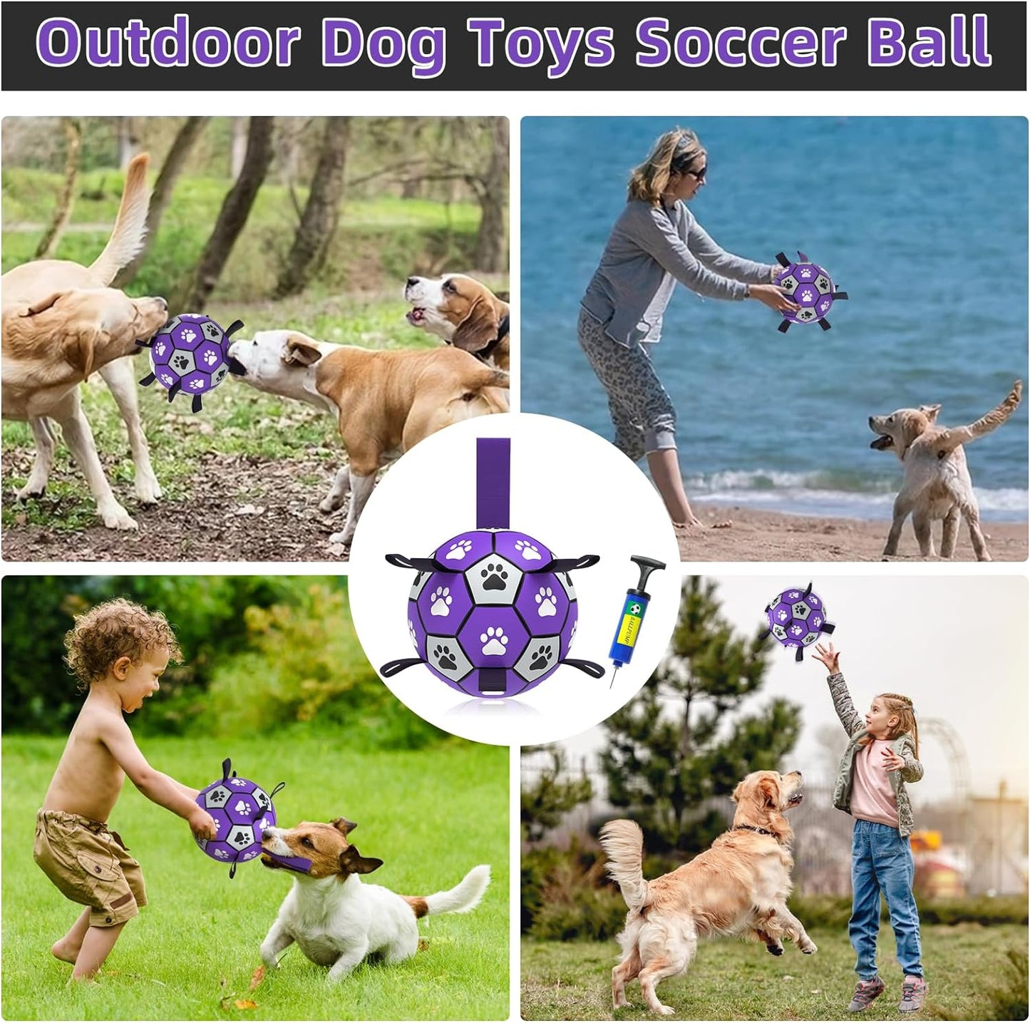 QDAN Dog Toys Soccer Ball with Straps - Dog Water Toy, Puppy Birthday Gifts, Durable Dog Balls for Small Medium Dogs （6 Inch）