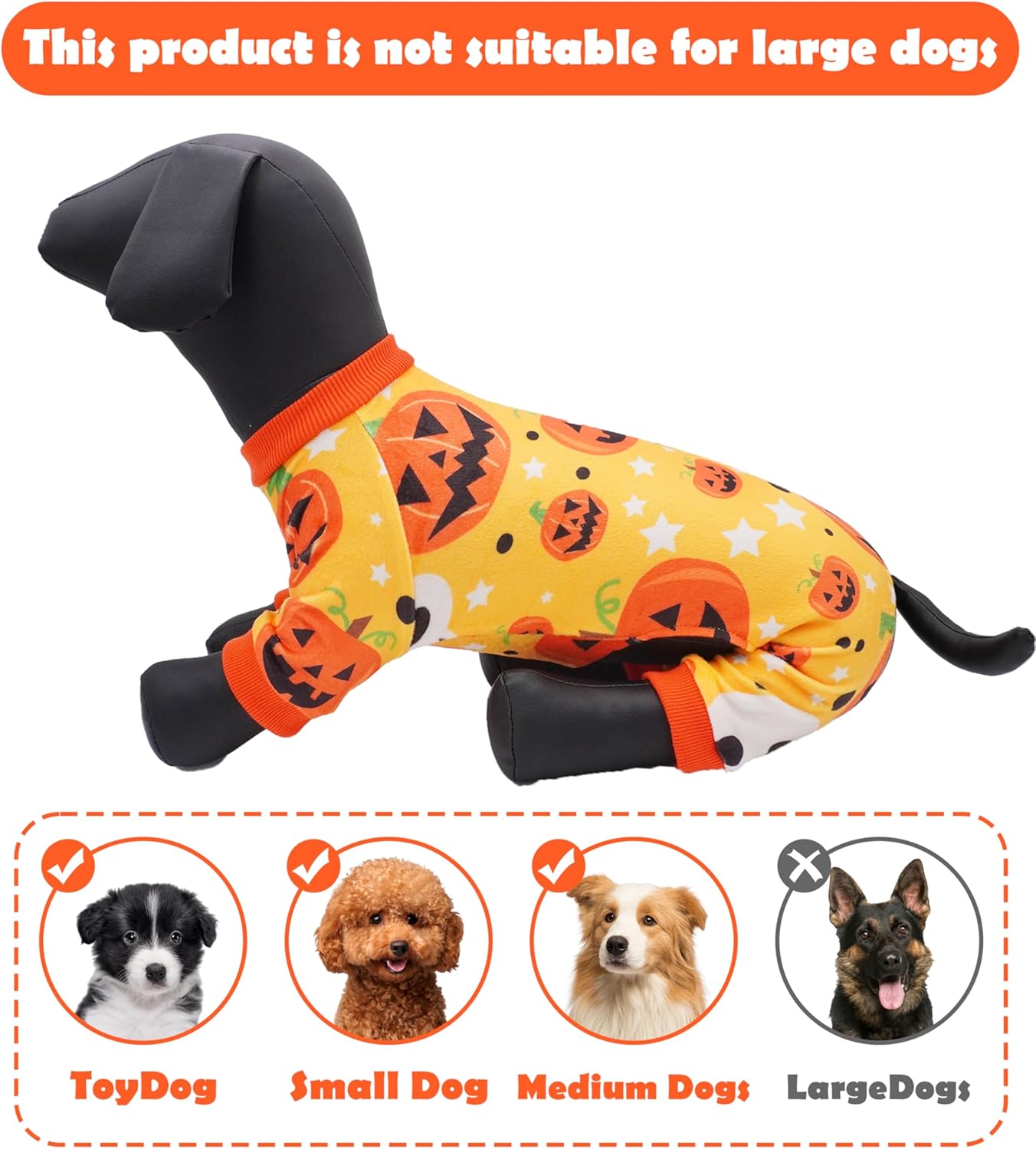 PET SHOW 4 Pack Halloween Dog Pajamas for Medium Dogs Onesie Soft Pumpkin Ghost Soft Fleece Stretchy Jumpsuit Costume Boy Girl Pets PJs with Sleeve Clothes(XXL)