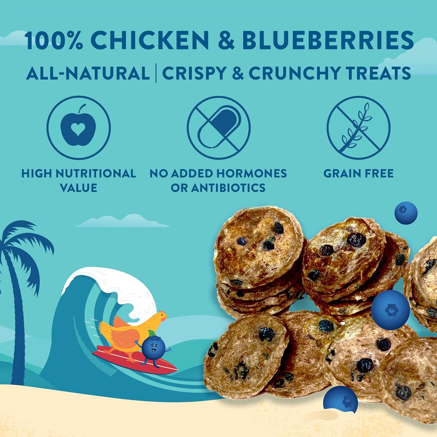 Chicken & Blueberry Chips – 2 Simple Ingredient Dog Treats, All Natural & Healthy Training Snacks for Small, Medium & Large Breeds, Puppies – High Protein, Made in USA 3oz
