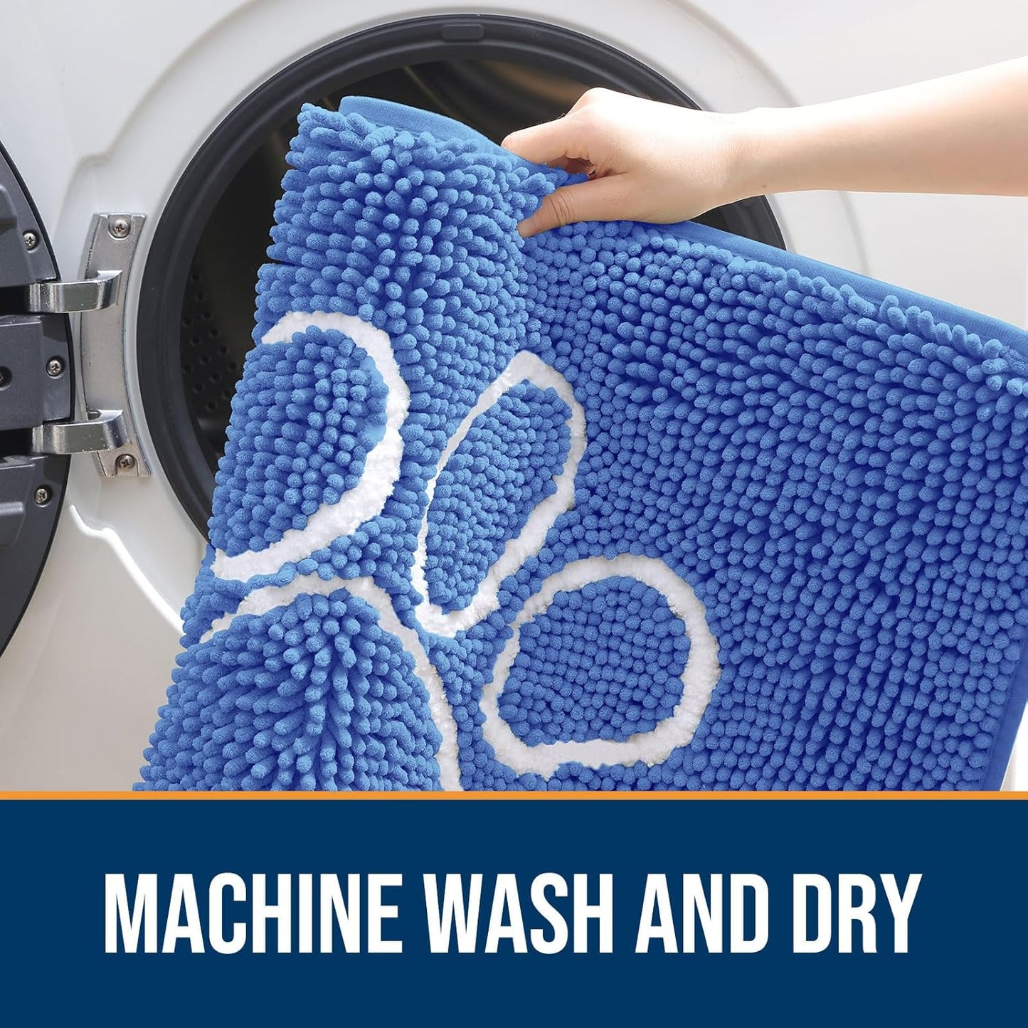 OLANLY Door Mat for Muddy Dog Paws 36x24, Absorbent Chenille Mud Doormat with Paw Print Design, Non-Slip Washable Doormat for Indoor Entryway, Quick-Dry Pet Bed Mats for Dirty Dogs, Cornflower Blue