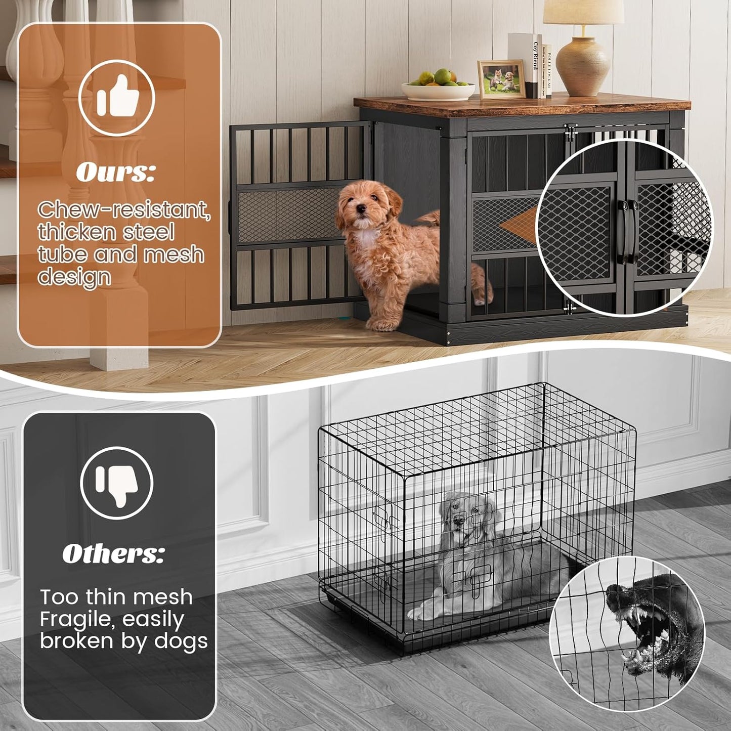 VOPEAK Dog Crate Furniture, Chew Resistant Dog Crate for Dogs, Heavy Duty Dog Crates Dog Kennel Cage Indoor with Double Doors, End Table for Bedroom Living Room (Black, 27.5" L x 20" W x 23.6" H)