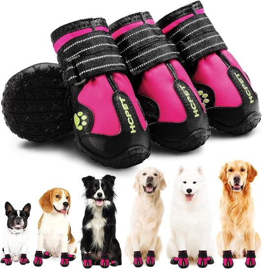 Hcpet Dog Shoes, Dog Boots for Large Dogs, Waterproof Dog Booties Paw Protector for Summer Hot Pavement, Winter Snowy Day, Outdoor Walking, Indoor Hardfloors Anti Slip Sole Pink Size 8