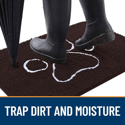 OLANLY Door Mat for Muddy Dog Paws 47x32, Ultra Absorbent Chenille Mud Doormat with Paw Print Design, Non-Slip Washable Doormat for Indoor Entryway, Quick-Dry Pet Bed Mats for Dirty Dogs, Brown