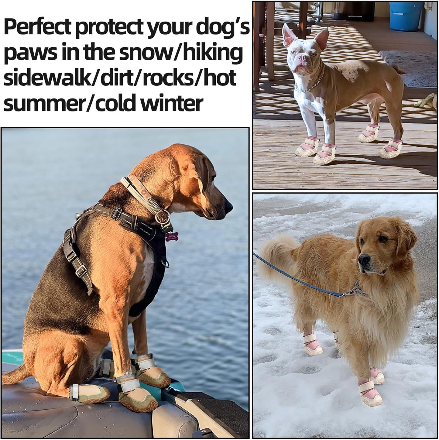 Hcpet Dog Boots for Large Dogs, Dog Shoes for Hot Pavement Winter Snow, Paw Protector Dog Booties Designed for Comfort and Breathability, Outdoor Booties for Small Medium Dogs for Hiking Brown Size 3