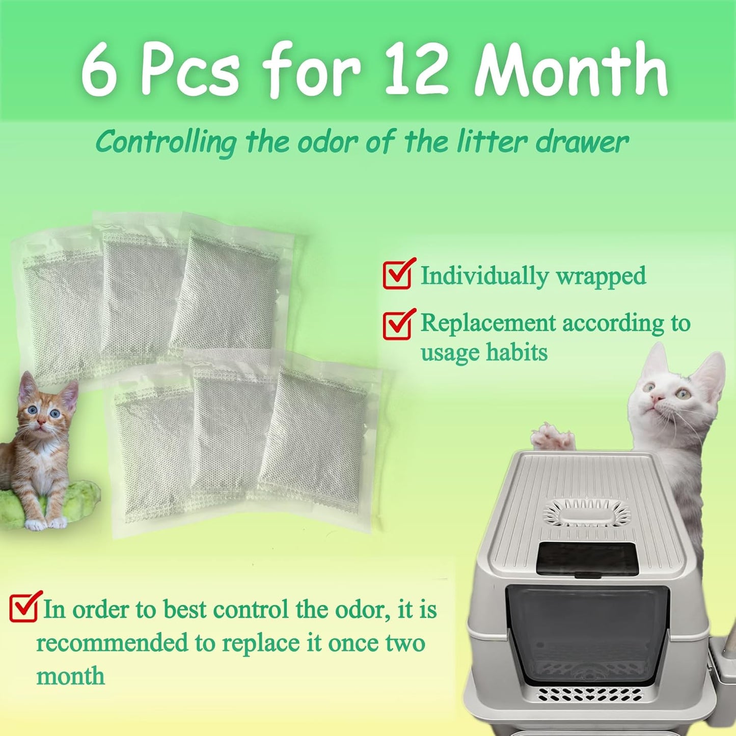 Activated Charcoal Odor Absorber Bags Compatible with OKSOTY Stainless Steel Cat Litter Box, Natural Coconut shell Charcoal Bags, Absorb Odors/Control Damp from Pets/Keep Home Fresh（6PCS）