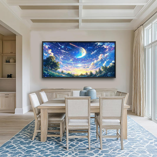 Framed Large Anime Sky Wall Art for Living Room, Oversized Fantasy Night Sky Forest Wall Decor Nature Canvas Painting Modern Artwork Home Decoration for Living Room Bedroom Office 60"x30"