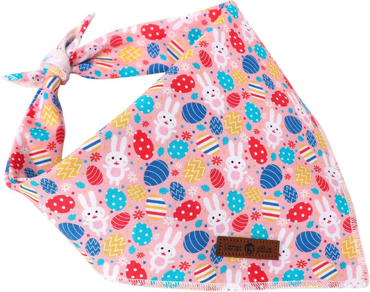 Lionet Paws Easter Dog Bandana for Medium Large Dogs,Colorful Egg Kerchief Washable Dog Triangle Bibs Rabbit Pink Scarf for Girl or Boy Gift