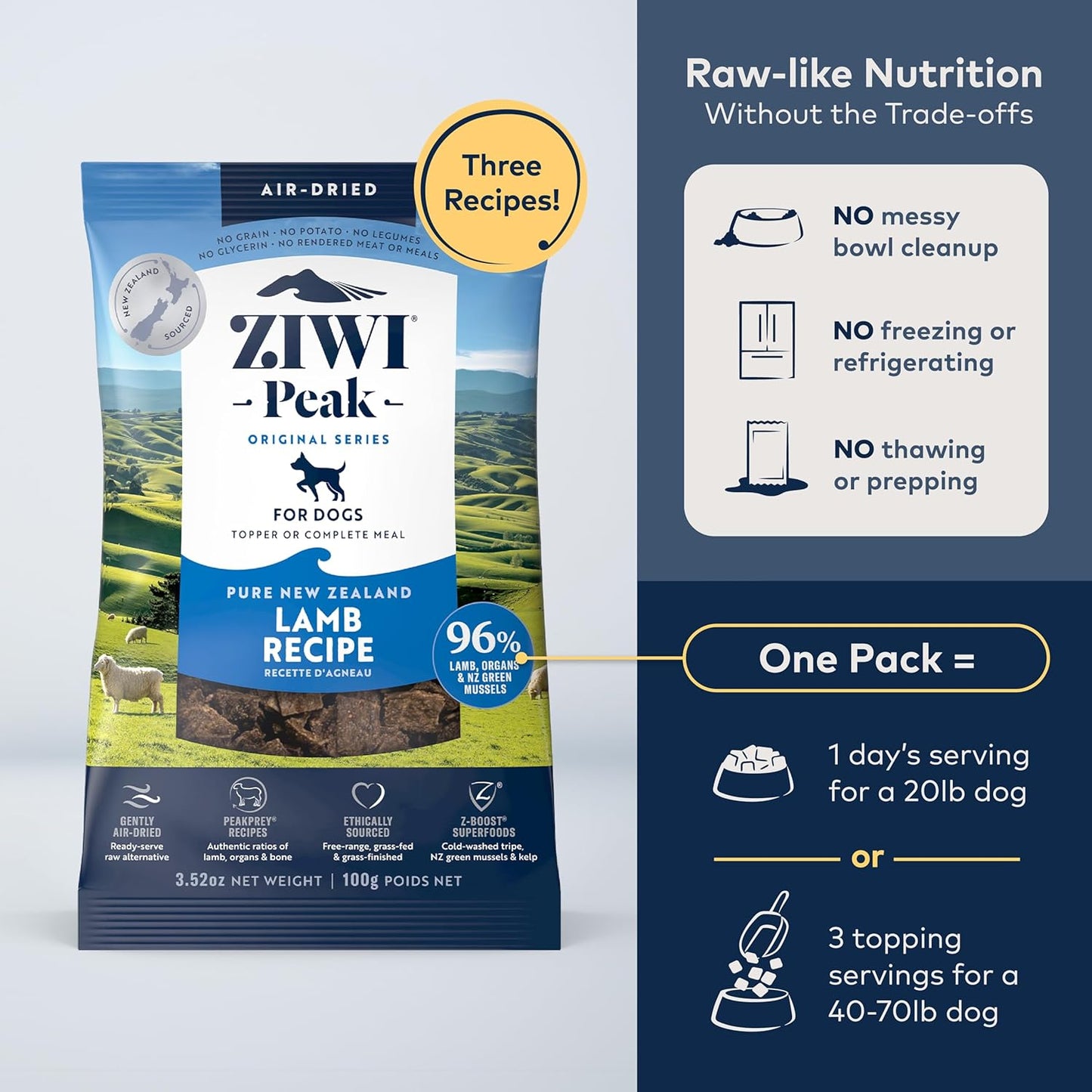 ZIWI Peak Air-Dried Dog Food – Lamb - All Natural, High Protein, Grain Free, Limited Ingredient w/Superfoods (3.5oz)
