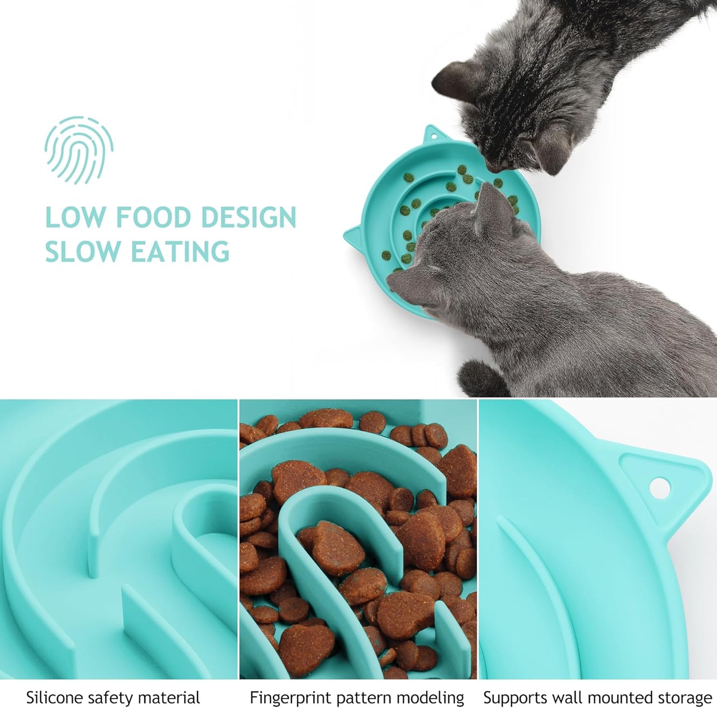 Coomazy Silicone Slow Feeder Dog Cat Bowls, Interactive Puzzle Toy for Pets Dry/Wet Food Training, Keeps Dogs Cats Busy, Prevents Puppy Kitty Overeating (Cyan, 1.4 Cup)