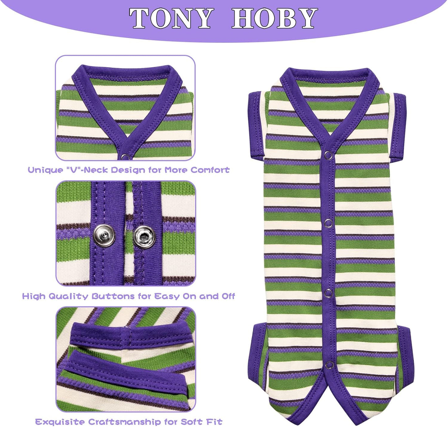 TONY HOBY Dog Pajamas, Knitted Dog Jumpsuit Shirt in Cold Weather, Dogs Surgical Recovery Suit for Small Medium Dogs (Purple&Green, Boy, L)