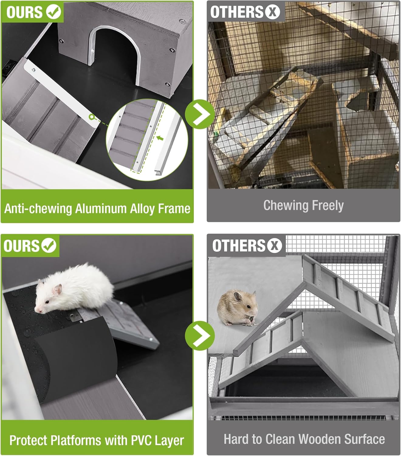 GUTINNEEN Guinea Pig Cage, Hamster Cage with Chew-Proof Aluminum Edges & Leak-Proof PVC Layer, Small Animal Cage with 4-Wheel Design, Acrylic/Mesh Panels for Ferrets, Rats