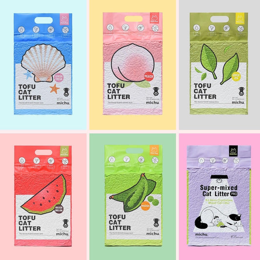 Tofu Cat Litter Natural Clumping Tofu Cat Litter, Fast Clumping and Easily Scoop-able 5.5lb/88oz 5 Scents - Rainbow Combo, 6 Pack