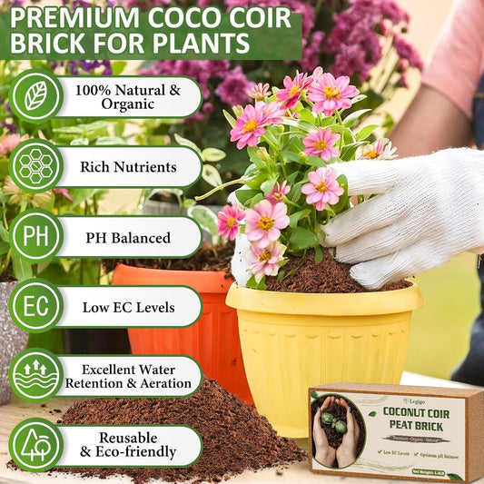Legigo 6 Pack Premium Coco Coir Brick for Plants- 100% Organic Compressed Coconut Coir Bricks Starting Mix, Coco Coir Fiber Coconut Husk for Planting, Gardening, Potting Soil Substrate, Herbs