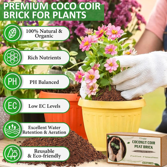 Legigo 12 Pack Premium Coco Coir Brick for Plants- 100% Organic Compressed Coconut Coir Bricks Starting Mix, Coco Coir Fiber Coconut Husk for Planting, Gardening, Potting Soil Substrate, Herbs