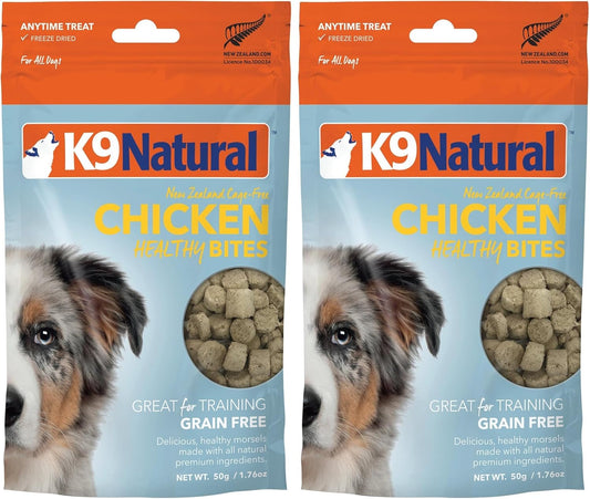 K9 Natural, Freeze-Dried Single Ingredient Dog Treats, High-Value, Low-Calorie Protein Bites for Active Dogs, Healthy Dog Training Treats, Grain-Free Reward, Chicken, 1.76oz (Pack of 2)