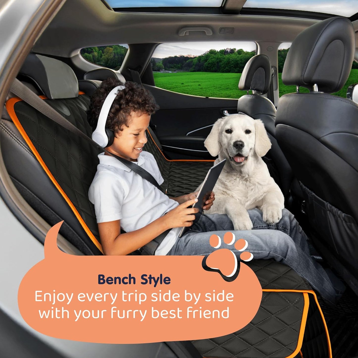 Dog Car Seat Cover for Back Seat, Waterproof Hammock for Car, SUV & Truck, Non-Slip Backseat Cover for Dogs, Heavy-Duty Dog Hammock Style Seat Protector Pets, Easy to Install & Clean