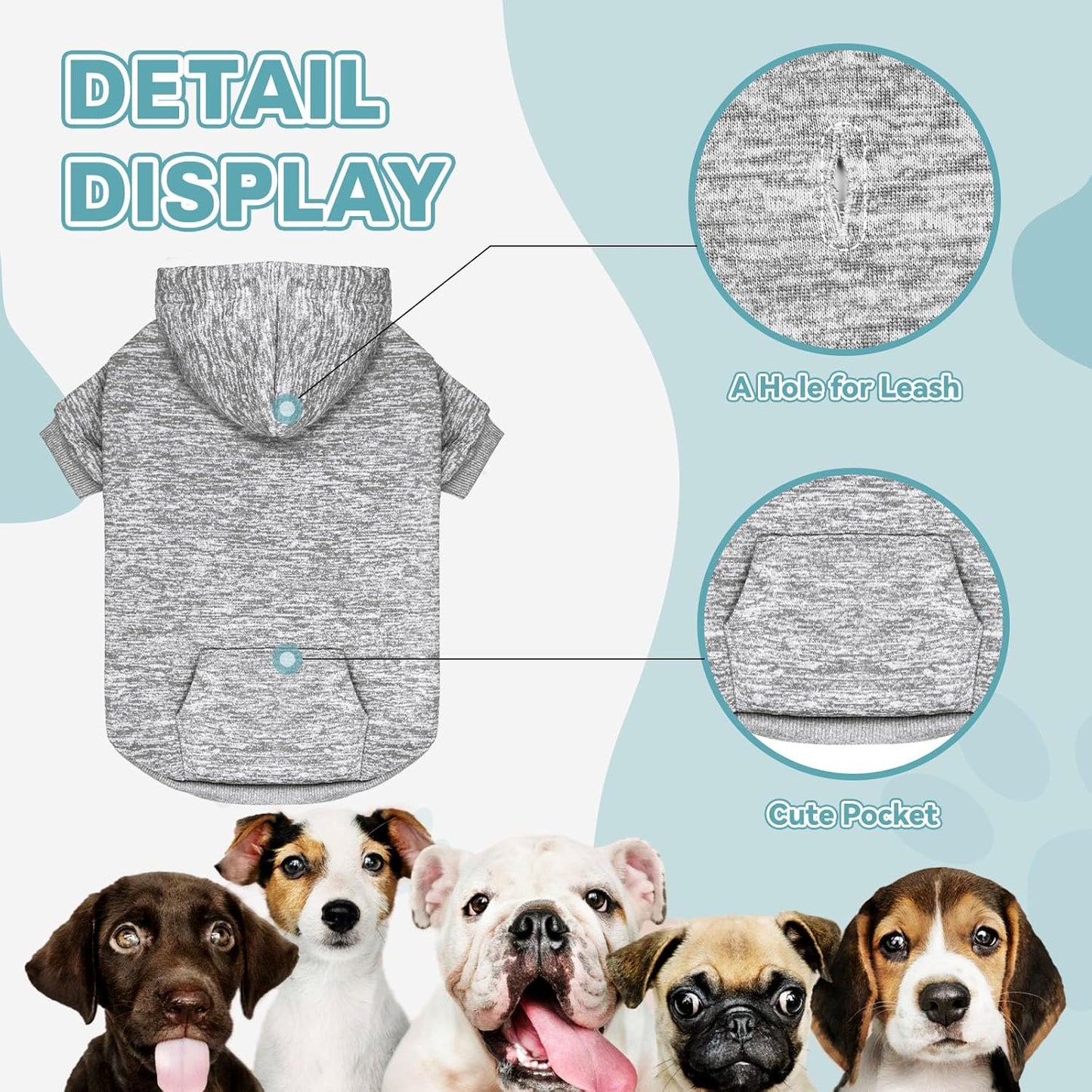 Dog Sweaters for Small Dogs Dog Hoodie Fleece Dog Sweater Soft Dog Clothes Sweatshirt with Pocket Dog Hoodie for Small Dogs Puppy Sweater(Grey&XS)