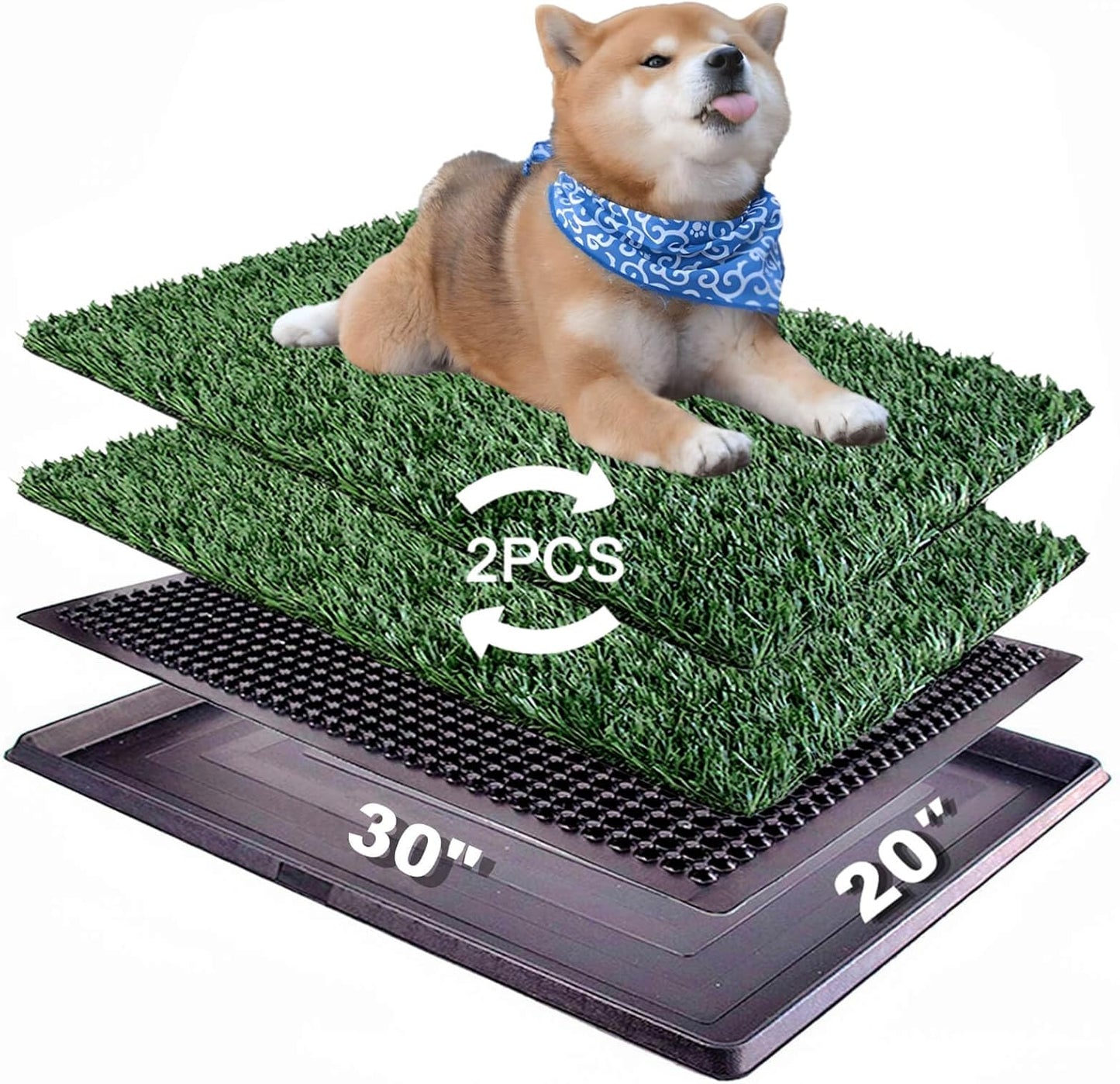 Dog Grass Pad with Tray 30"X20" - Portable Artificial Turf Potty Training Pee Mat for Large or Medium Dogs, Indoor/Outdoor Dog Litter Box for Balcony/Patio, Washable Reusable Fake Grass