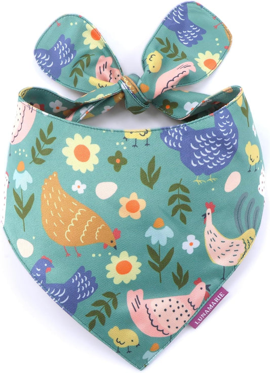 LunaMarie - Luxury Pet Birthday Bandanas -Premium & Silky Poly Fabric | 100% Handmade | Custom Shape Dual Layered (Chicken Couture, X-Small)