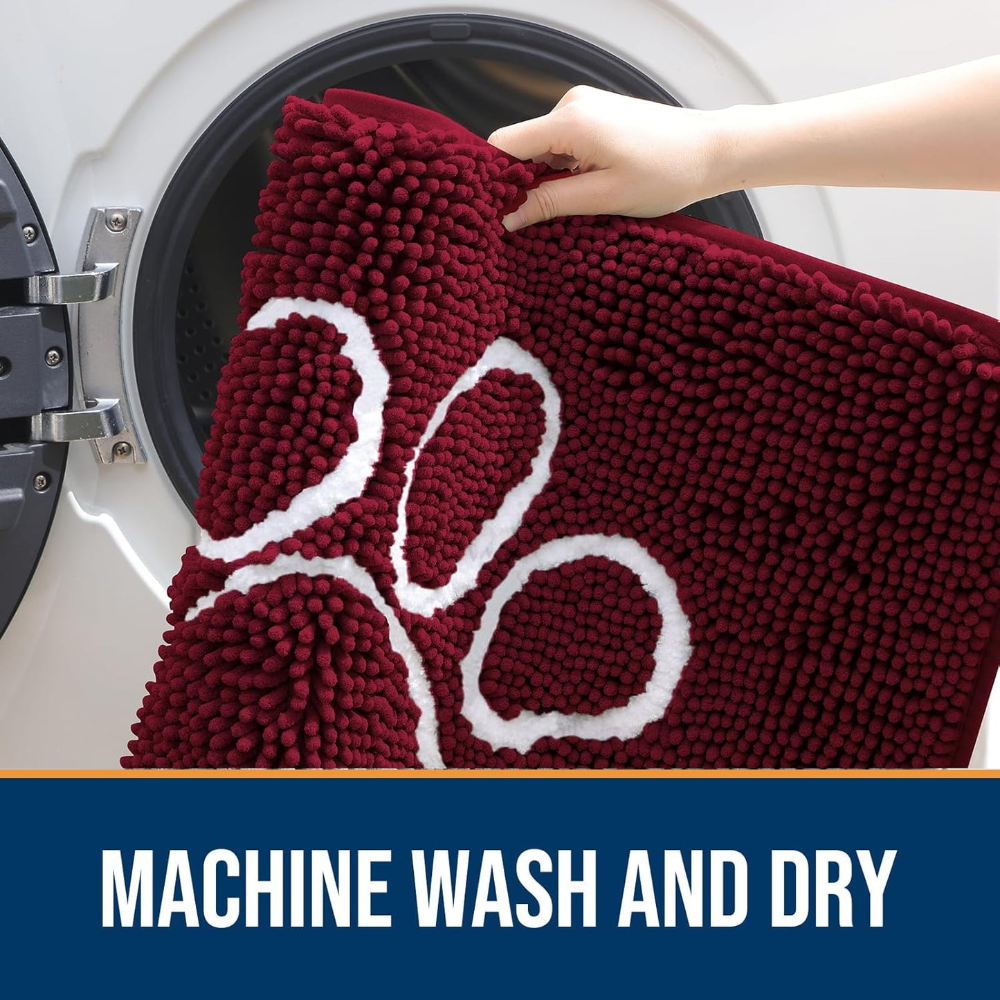 OLANLY Door Mat for Muddy Dog Paws 36x24, Ultra Absorbent Chenille Mud Doormat with Paw Print Design, Non-Slip Washable Doormat for Indoor Entryway, Quick-Dry Pet Bed Mats for Dirty Dogs, Burgundy