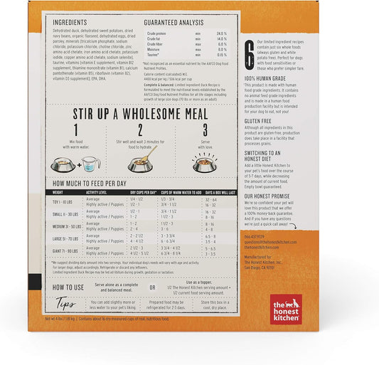 The Honest Kitchen Dehydrated Limited Ingredient Duck Dog Food, 4 lb Box