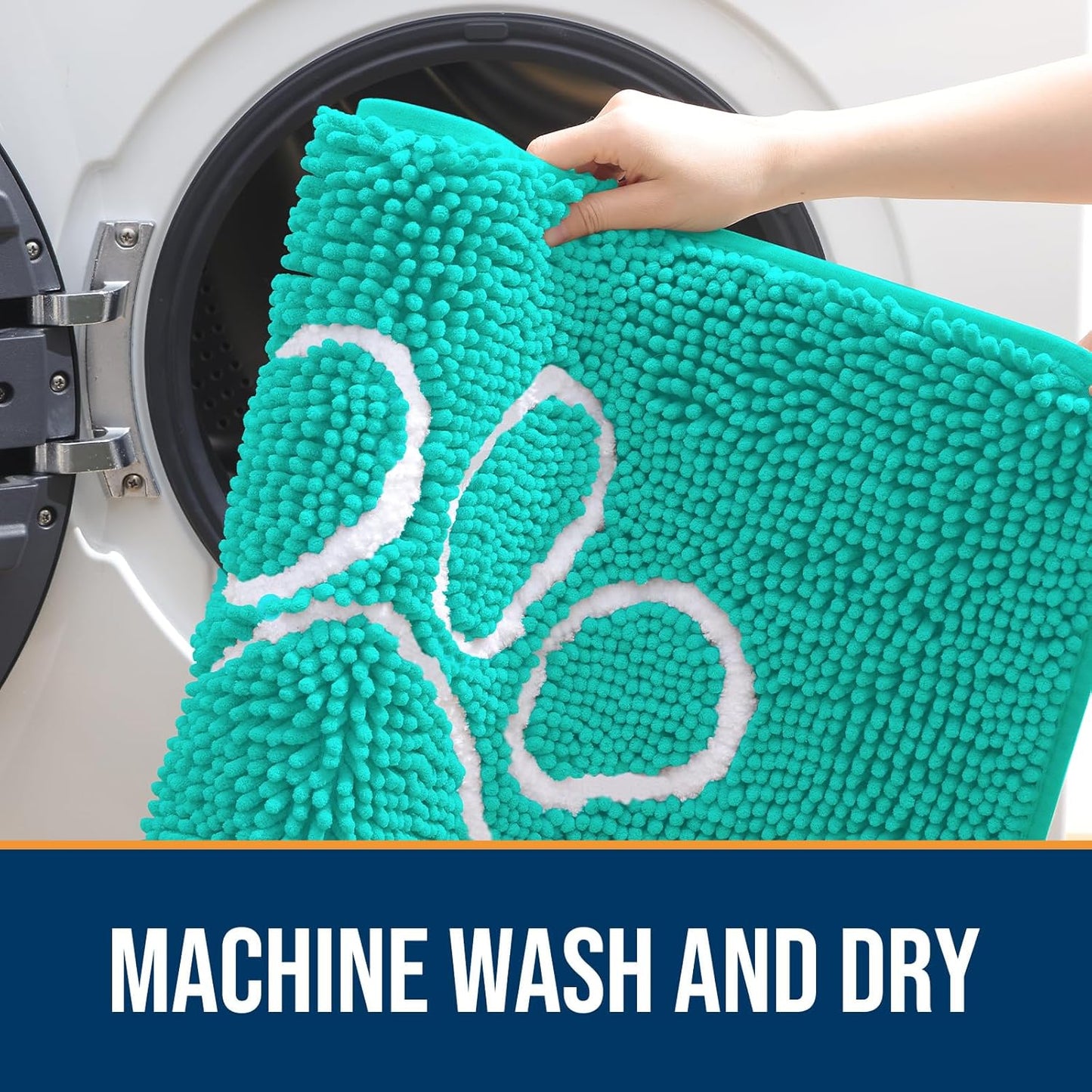 OLANLY Door Mat for Muddy Dog Paws 59x35, Ultra Absorbent Chenille Mud Doormat with Paw Print Design, Non-Slip Washable Doormat for Indoor Entryway, Quick-Dry Pet Bed Mats for Dirty Dogs, Teal