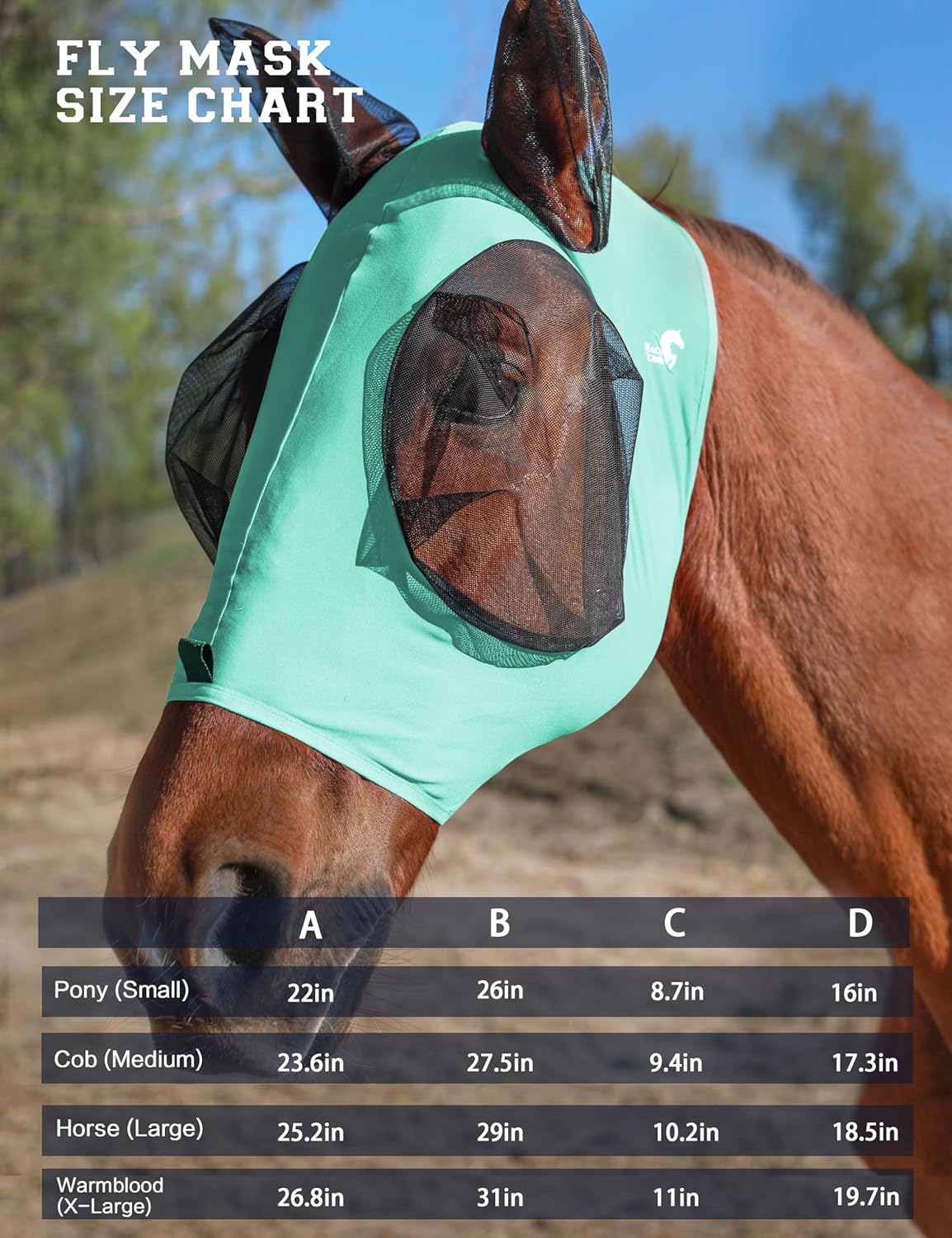 Horse Fly Mask with Ears, UV Protection for Horses, Elasticity with Big Mesh Eye Covers, Snug Fitting Comfortable Breathable Lightweight for Horses Gentle Mint Cob