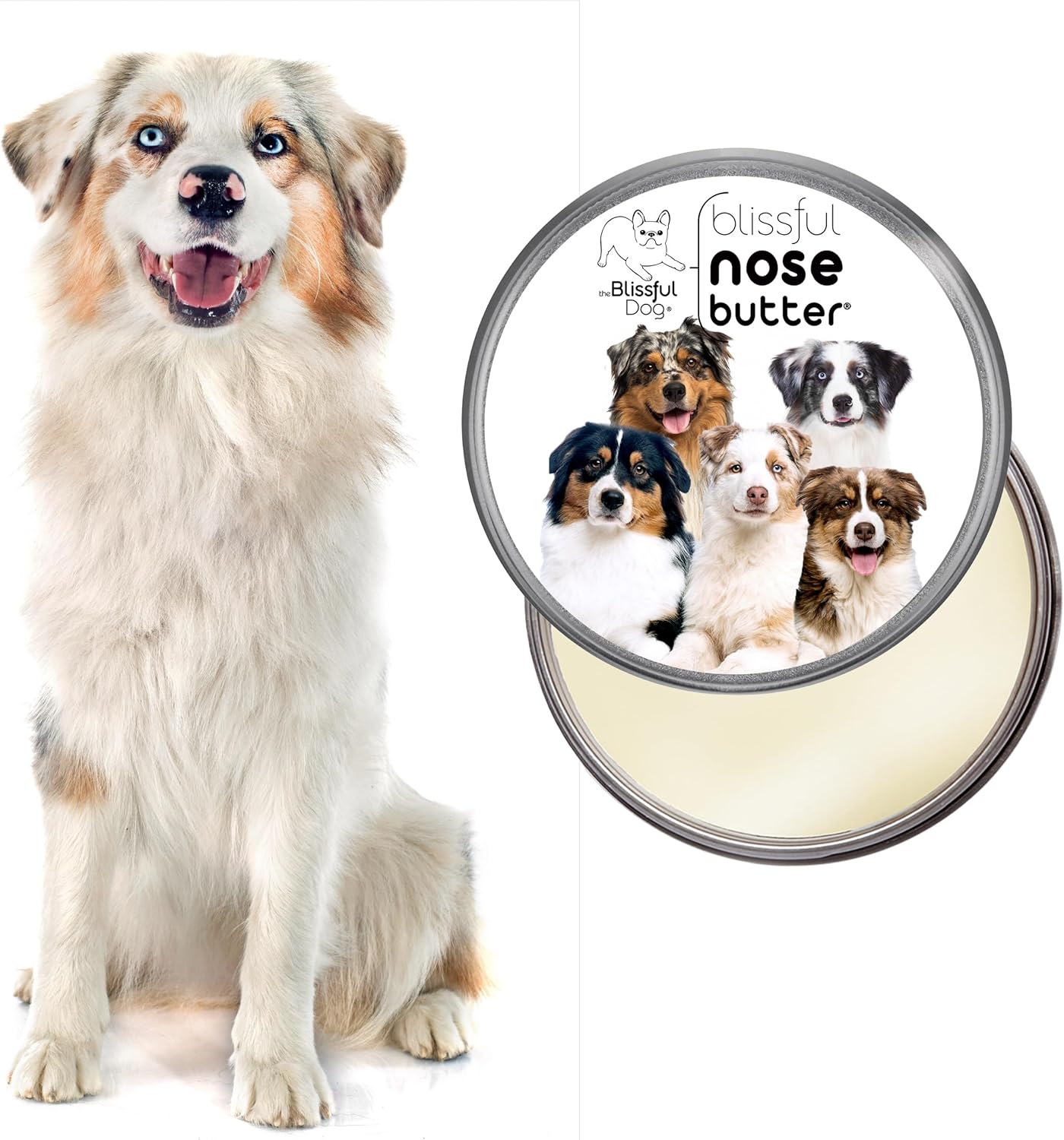 The Blissful Dog Australian Shepherd Nose Butter for Dry, Cracked Skin, Lick-Safe Dog Nose Balm with Moisturizing Shea Butter, Almond, Olive, and Essential Oils, Pet Supplies, Uncented, 2 oz.