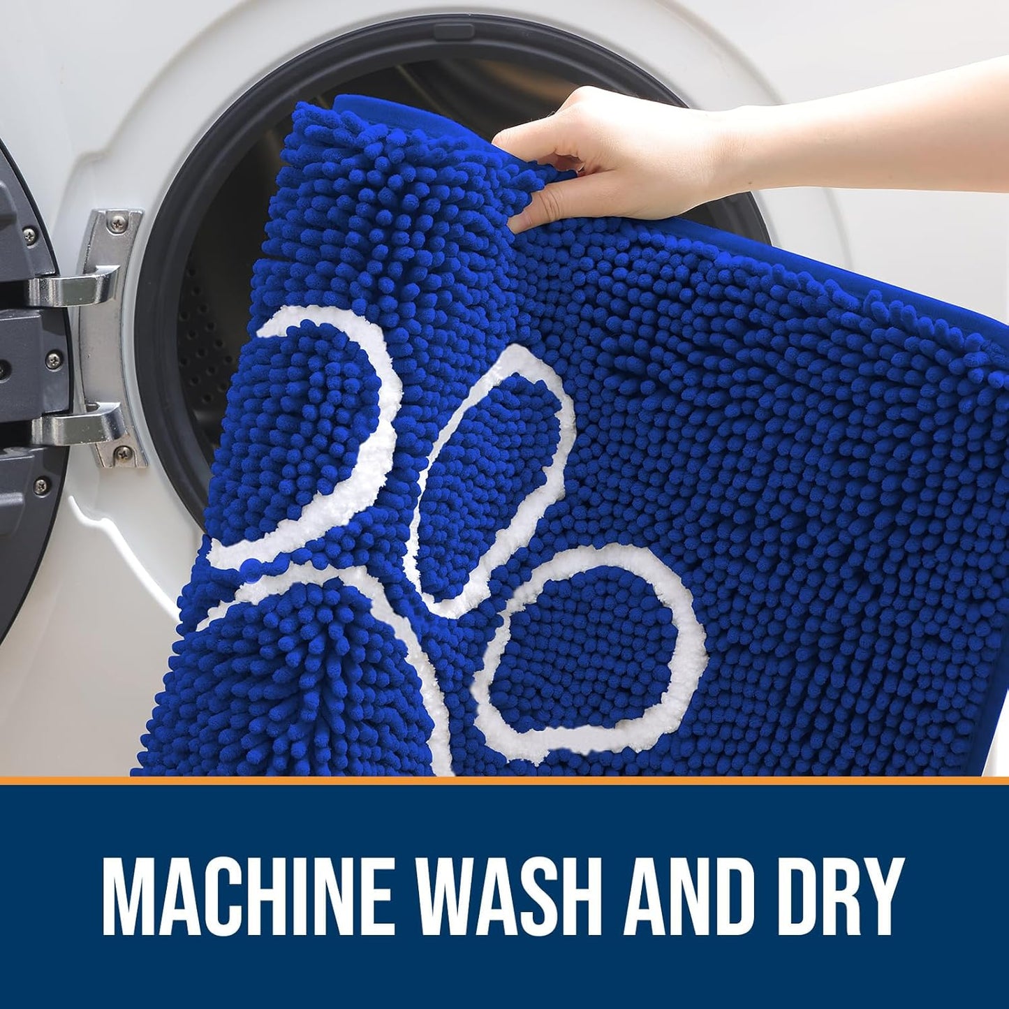 OLANLY Door Mat for Muddy Dog Paws 36x24, Ultra Absorbent Chenille Mud Doormat with Paw Print Design, Non-Slip Washable Doormat for Indoor Entryway, Quick-Dry Pet Bed Mats for Dirty Dogs, Royal Blue