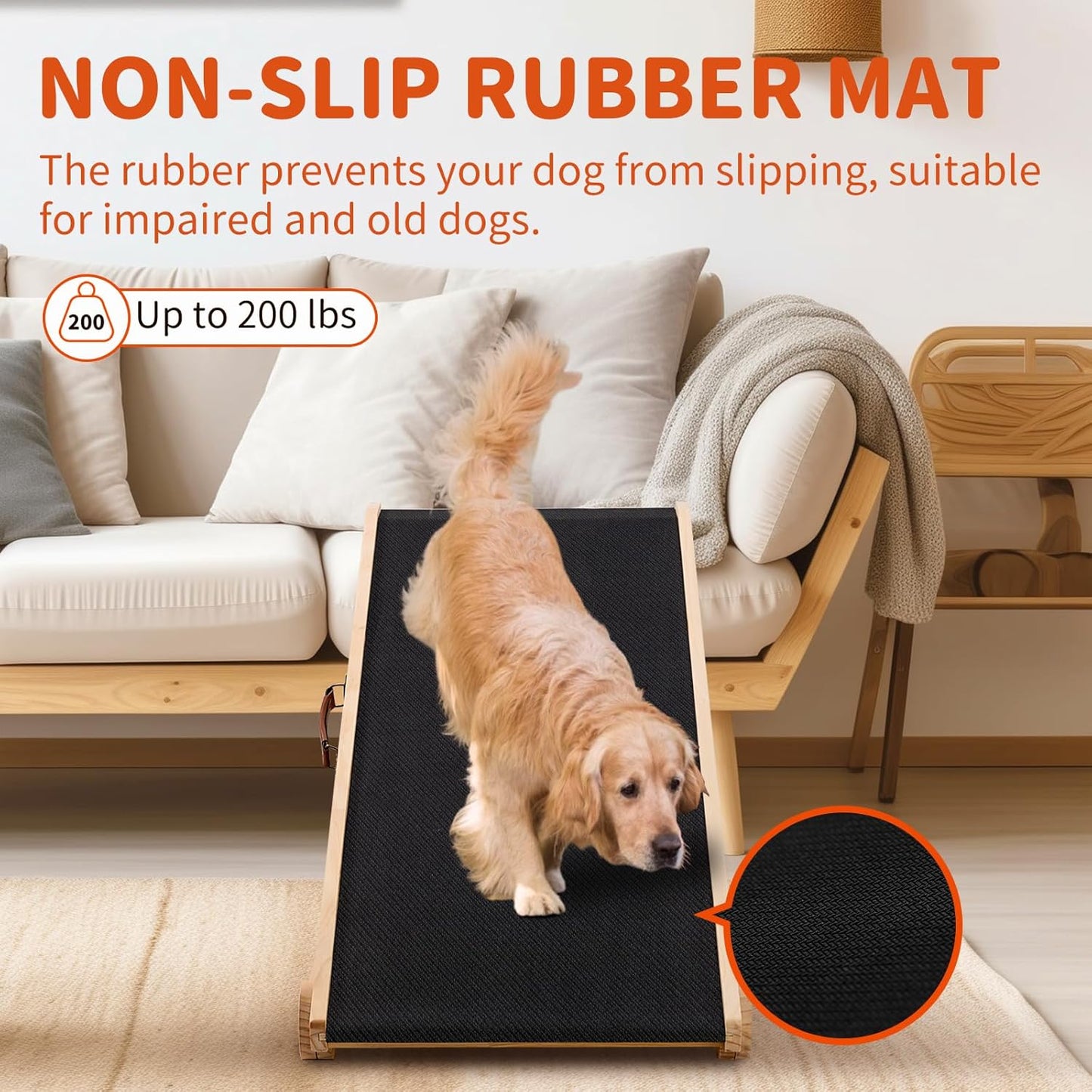 Dog Ramp, 5 Level Adjustable Wooden Folding Pet Ramp for Middle Bed, Couch,SUV-High Traction, Portable Paw Ramps for Small & Large Old Dogs & Cats - Furniture Quality