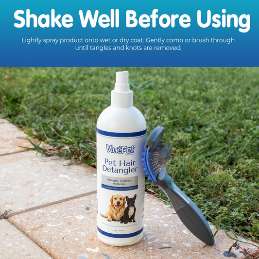 VLUEPET | Pet Hair Detangler Spray - Dematting and Conditioner Spray for Dog & Cat - Natural Ingredients, Paraben & Sulfate Free - Tangled & Dyes Remover - Aloe & Oatmeal Scent - Daily Use - 16 fl oz