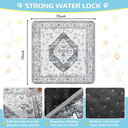 Lahome Extra-Large Washable Dog Pee Pads (72"x72") - Super Absorbent & Waterproof - Leakproof Reusable Mat for Playpens, Beds & Whelping, Convenient Cleanup,Gray