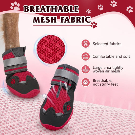 Dog Shoes for Large Medium Small Dog, Mesh Breathable Dog Shoes for Hot Pavement, Anti-Slip Dogs Boots Paw Protectors with Reflective for Outdoor Walking Indoor Hardfloors (Size 1)