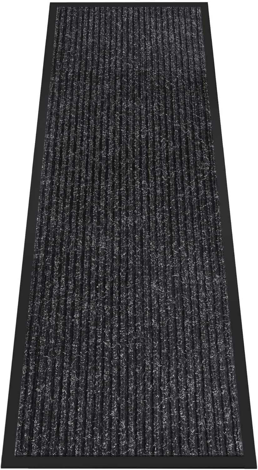 Indoor Outdoor Door Mat, 6' x 2' Doormat for Entryway, Rubber Backing Non Slip Front Door Mat Outside Entrance, Super Absorbent Commercial Floor Mat for Home Office, Black