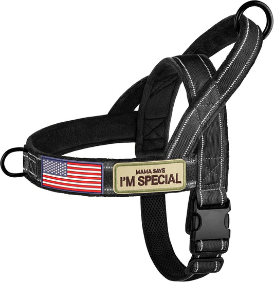 Forestpaw No Pull Dog Harness - Soft Flannel Padded Tactical Dog Vest Harness with Quick Release Buckle, Adjustable Reflective Pet Harness for Large Dogs Walking Training,Black XL
