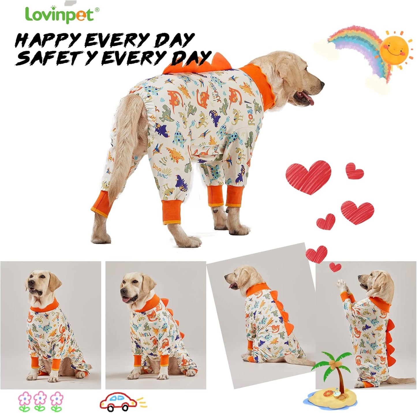 LovinPet Dog Pajamas Large Sized Dog, Anti Licking, Recovery Suit, Lightweight Jurassic Knit, UV for Large Dogs/XXL