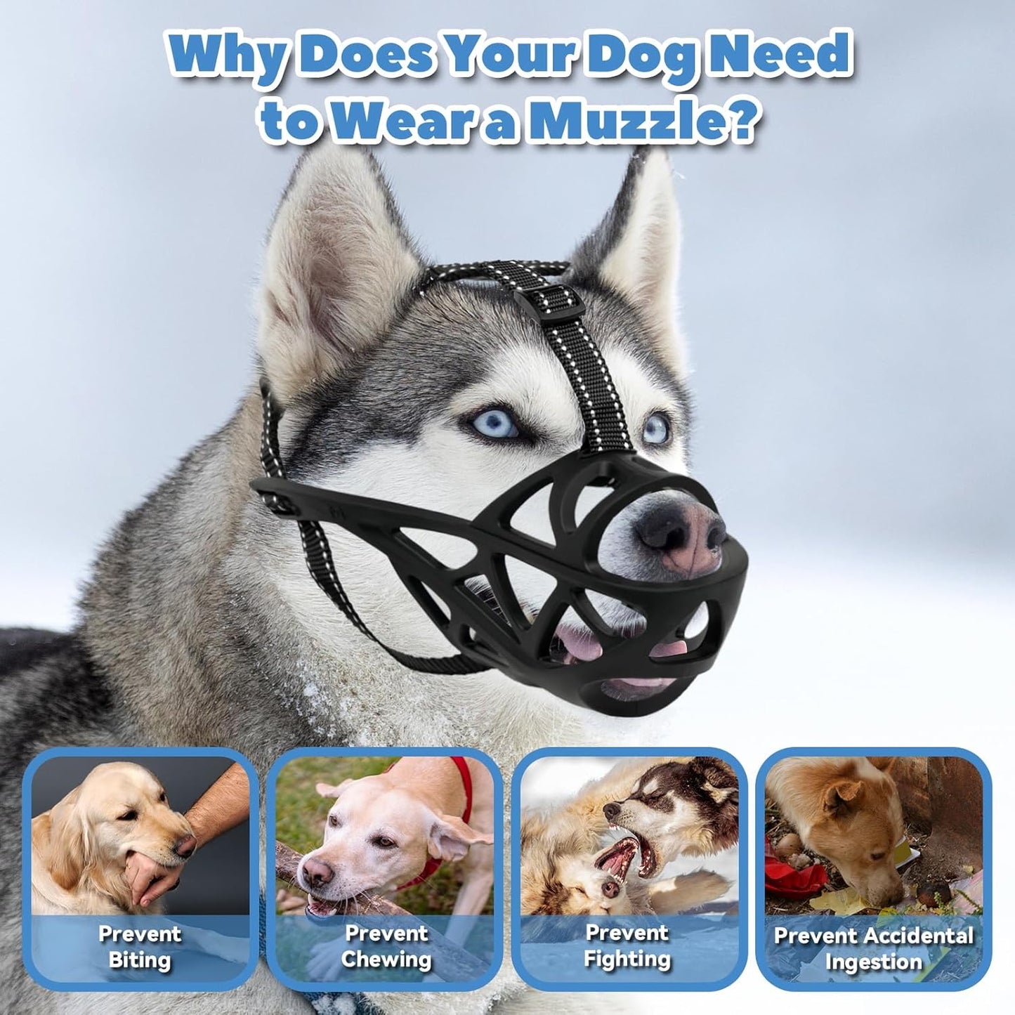 Dog Muzzle for Large Dogs, Medium and X-Large Aggressive Dog, Breathable Basket Muzzles, Suitable for Grooming Trimming Training, Allows Panting Drinking (Black, M)