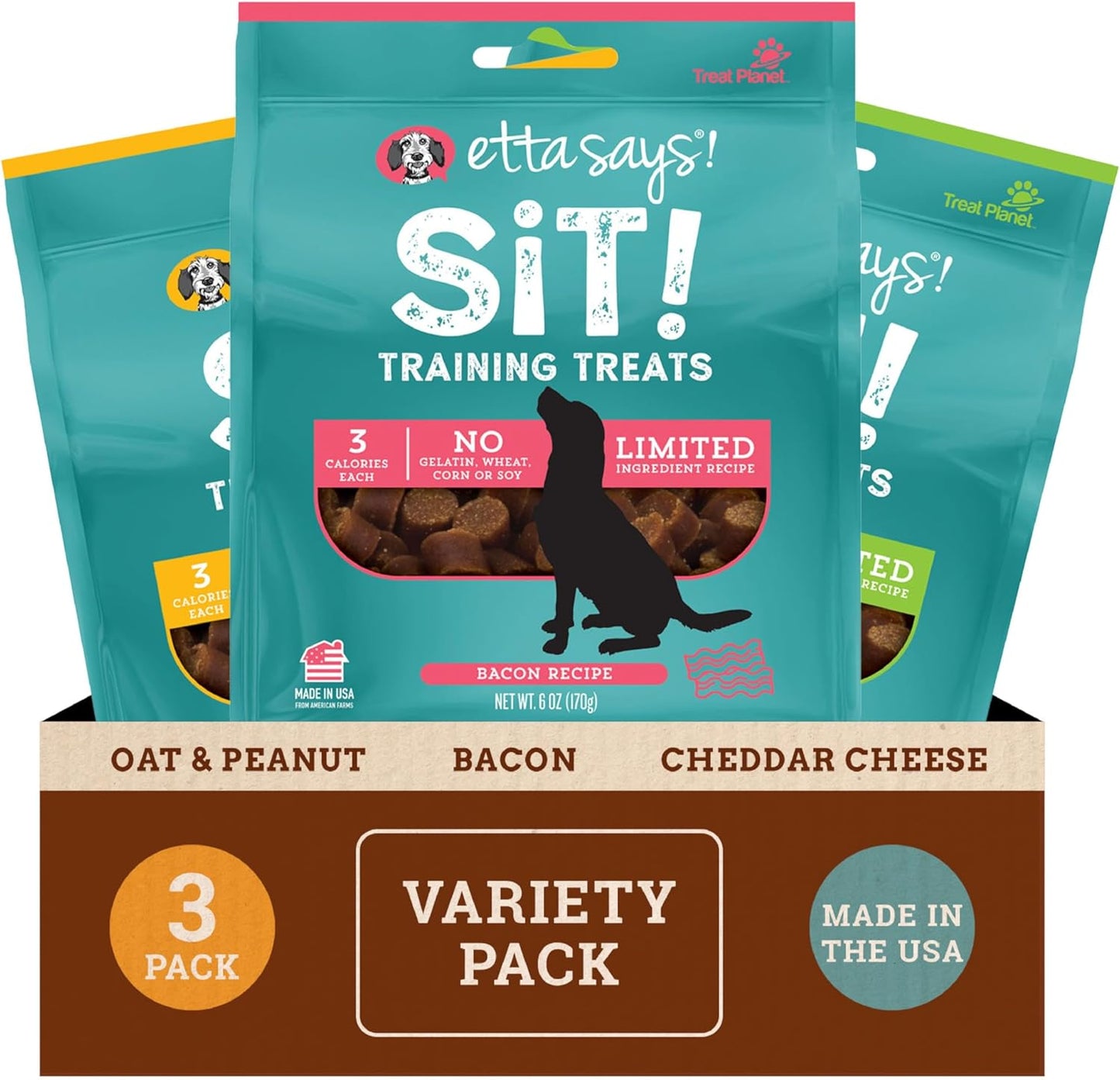 etta says! Training Treats - All Natural Variety Pack Soft Treats for Dogs - Bacon, Cheese, and Peanut Butter - Made in The USA (6 Oz Pack of 3)