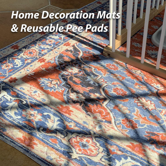 nunubaby Washable Pee Pads for Dogs, Stylish, Non-Slip and Leak-Proof Pee Pads. Reusable Potty Pads for Dogs for Crates and Floors.(Red/Floral, 24" x48")