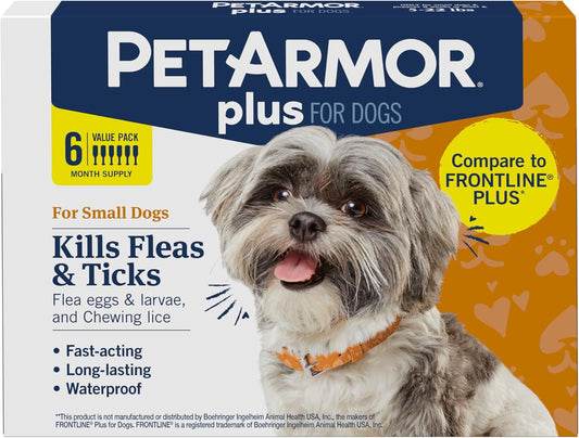 PetArmor Plus for Dogs Flea and Tick Prevention for Dogs, Long-Lasting & Fast-Acting Topical Dog Flea Treatment, 6 Count, small
