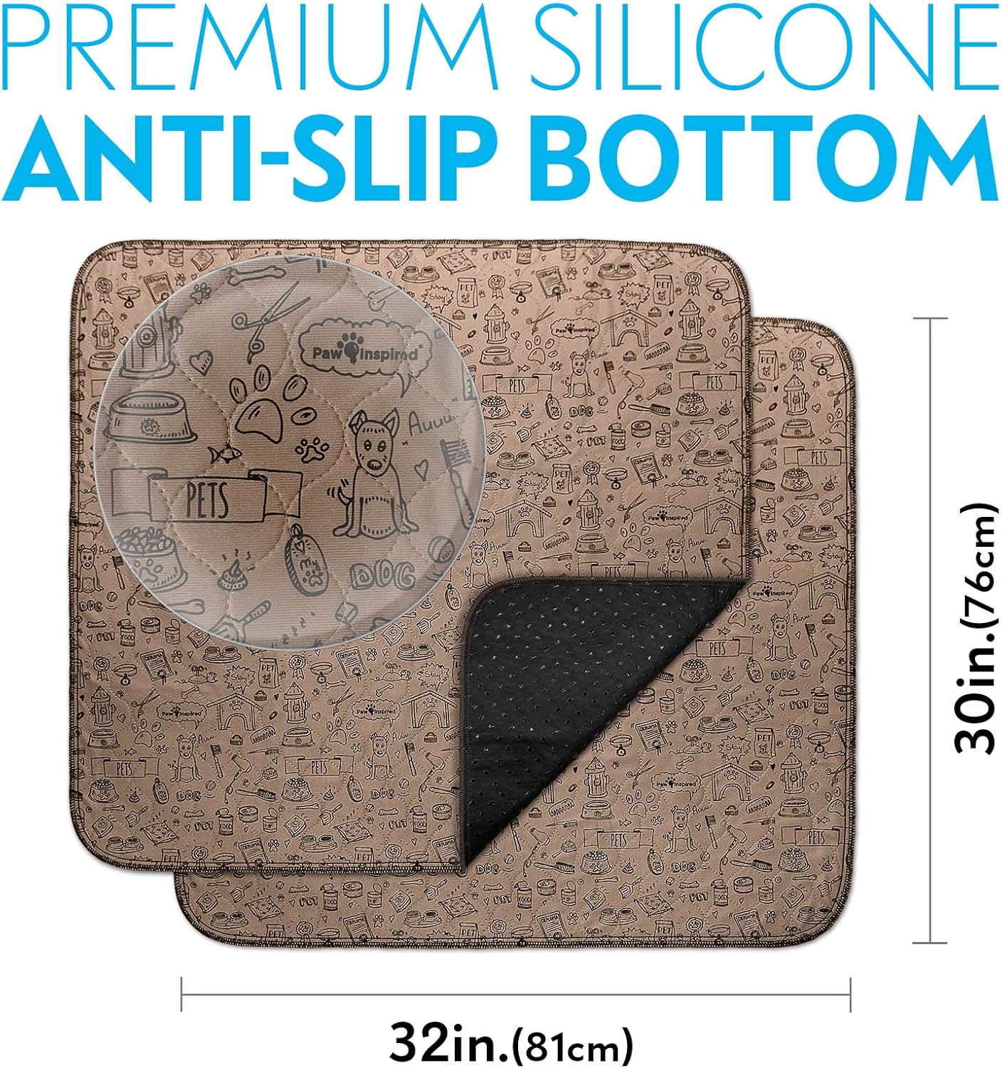 Paw Inspired Washable Pee Pads for Dogs | Reusable Puppy Pads | Waterproof Whelping Pads | Washable Training Pet Pads, Washable Potty Pads Extra Large Sizes (Classic, 32x30" - pattern (2 pack))