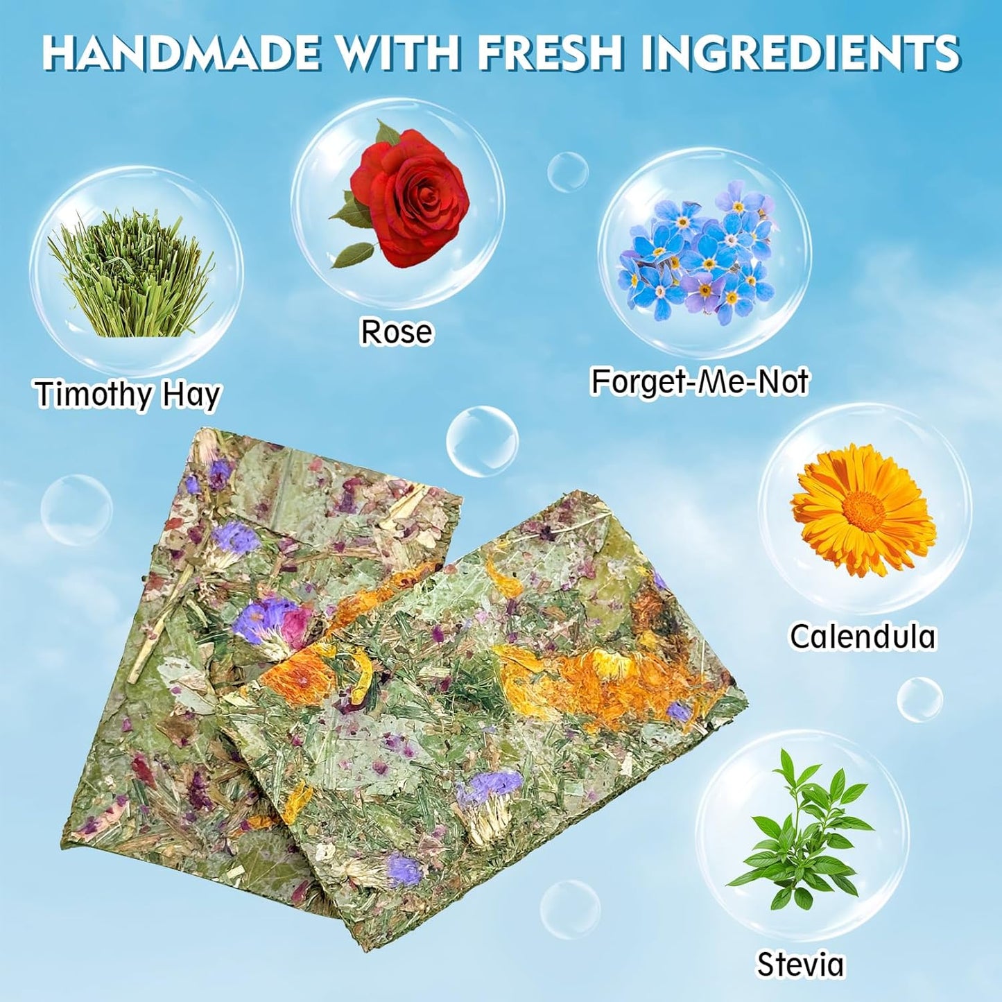 Fhiny 12 PCS Rabbit Timothy Hay Chips Toys, Natural Bunny Molar Treats with Herbal Flowers Rabbit Chew Toys for Teeth Small Animal Snacks for Rats Chinchillas Guinea Pigs Hamsters