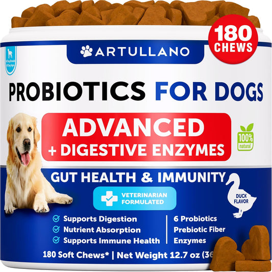 Probiotics for Dogs - Support Gut Health, Itchy Skin, Allergies, Immunity, Yeast Balance - Dog Probiotics and Digestive Enzymes with Prebiotics - Reduce Diarrhea, Gas - 180 Probiotic Chews for Dogs