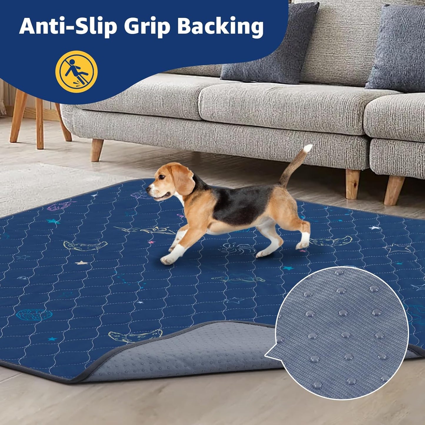 LOOBANI Washable Pee Pads for Dogs: Extra Large Dog Pee Mat Waterproof 72" x 72", Reusable Pet Whelping Pads, Absorbent and Non-Slip Dog Training Mats for Playpen, Floor, Sofa Protection, Cage, Blue