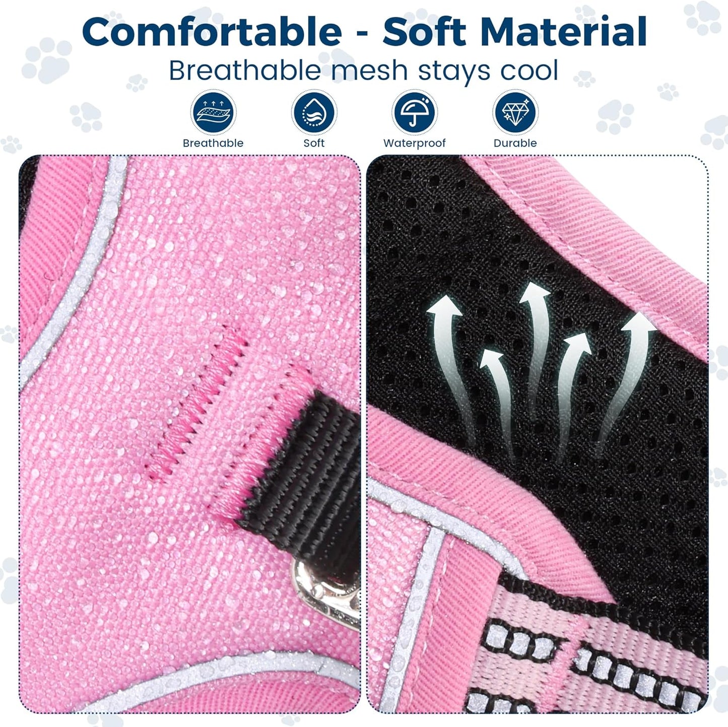 Funfox Dog Harness No Pull, Adjustable Pet Vest Harness, Super Soft Material with Vertical Handle Easy Control, Reflective Night Walking, 2 Leash Clips for XLarge Dogs, Pink, XL