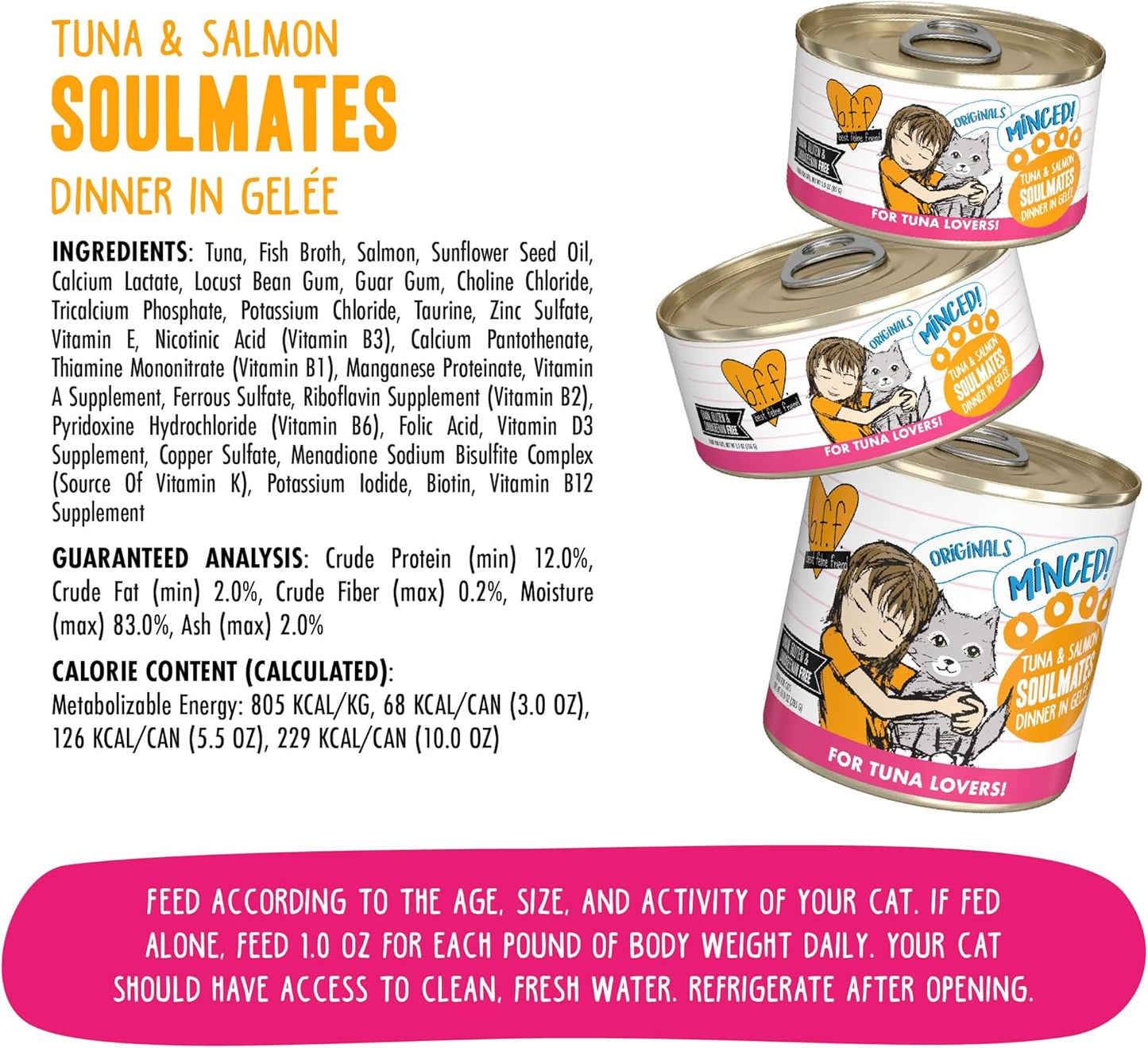 Weruva BFF Minced Natural Wet Cat Food, Tuna and Salmon Soulmates in Gelee, 10oz Can, Pack of 12
