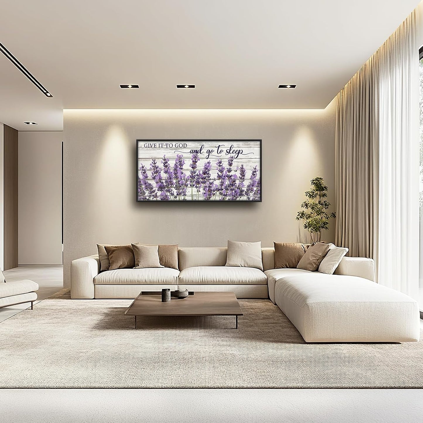 Large Lavender Wall Art for Living Room, Framed Oversized Rustic Floral Wall Decor Christian Give It To God Canvas Painting Modern Artwork for Living Room Bathroom Bedroom Office Dining Room 60"x30"