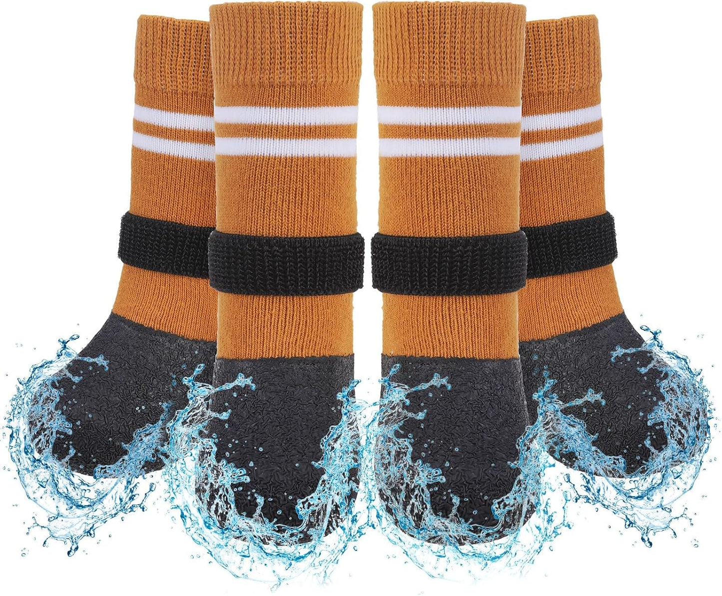 SCENEREAL Anti Slip Dog Boots & Paw Protectors for Hardwood Floor, Extended Dog Socks to Prevent Licking Paws, Waterproof Pet Snow Rain Shoe for Winter Small Puppy Senior Dogs, Khaki S