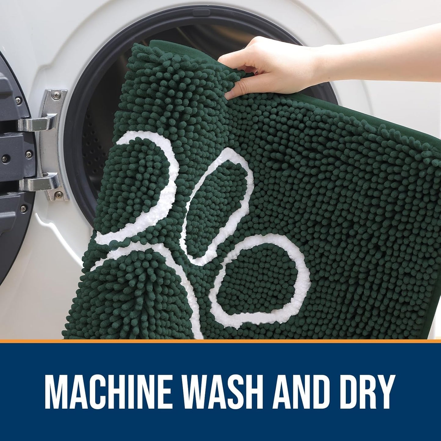 OLANLY Door Mat for Muddy Dog Paws 48x30, Absorbent Chenille Mud Doormat with Paw Print Design, Non-Slip Washable Doormat for Indoor Entryway, Quick-Dry Pet Bed Mats for Dirty Dogs, Blackish Green